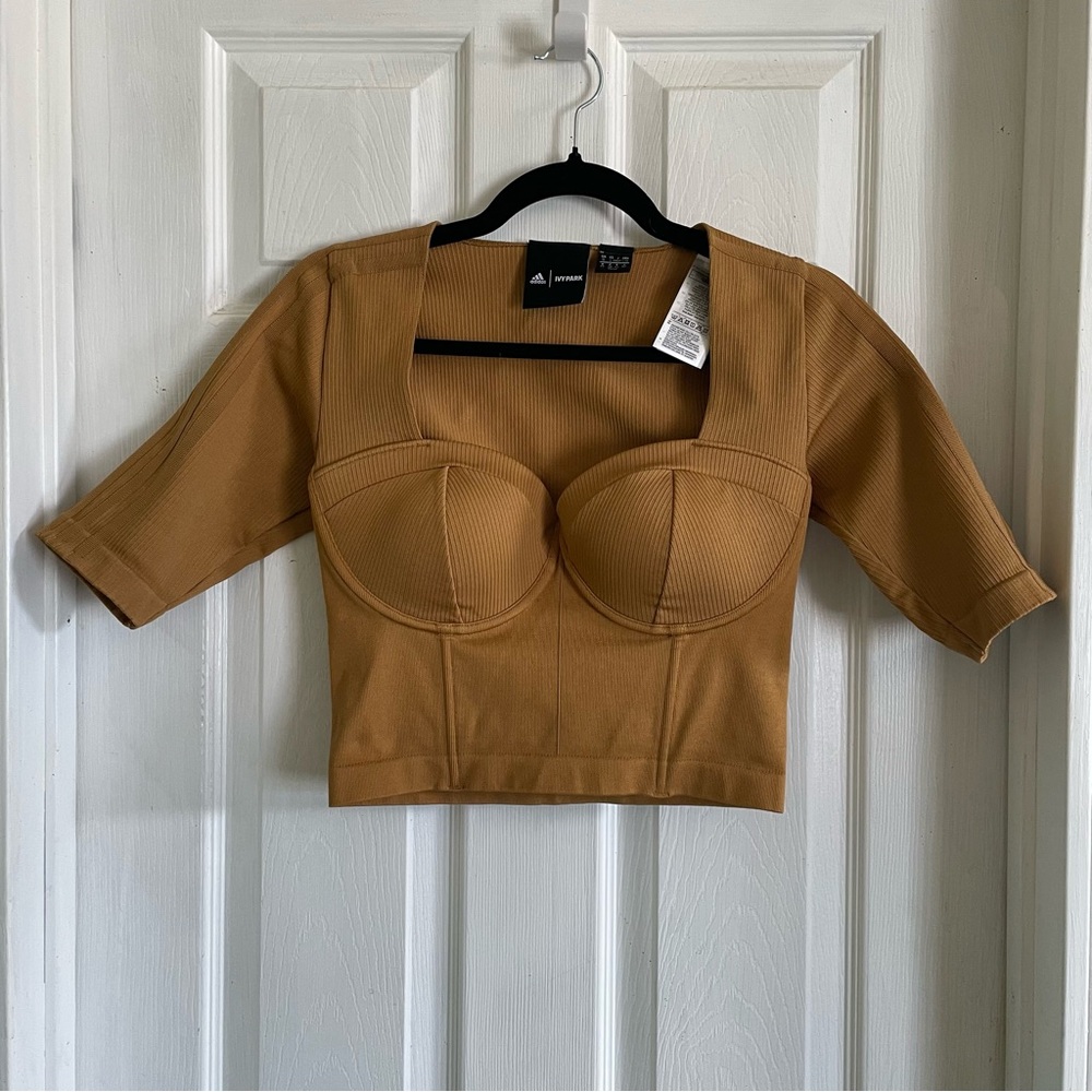 Adidas x Ivy Park Crop Top Large Brown Ribbed Bustier Beyoncé Activewear